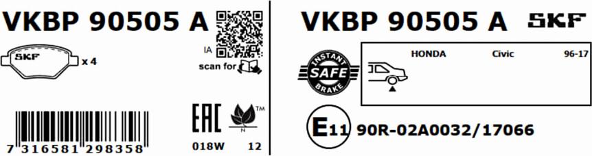 SKF VKBP 90505 A - Тормозные колодки, дисковые, комплект www.autospares.lv