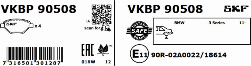 SKF VKBP 90508 - Bremžu uzliku kompl., Disku bremzes www.autospares.lv