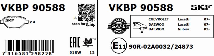 SKF VKBP 90588 - Bremžu uzliku kompl., Disku bremzes www.autospares.lv