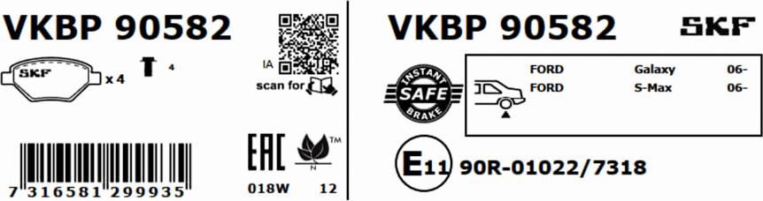 SKF VKBP 90582 - Тормозные колодки, дисковые, комплект www.autospares.lv