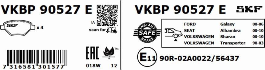 SKF VKBP 90527 E - Bremžu uzliku kompl., Disku bremzes www.autospares.lv