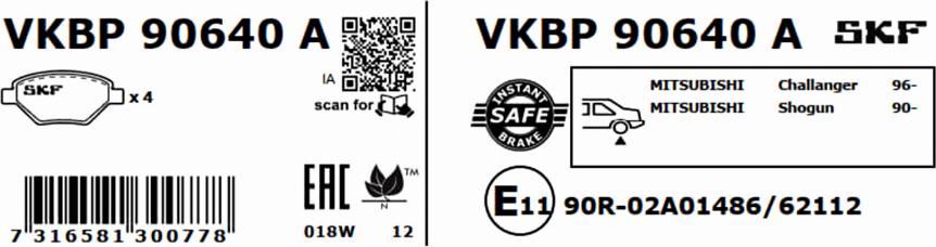 SKF VKBP 90640 A - Bremžu uzliku kompl., Disku bremzes autospares.lv