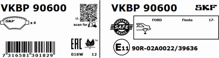 SKF VKBP 90600 - Bremžu uzliku kompl., Disku bremzes www.autospares.lv