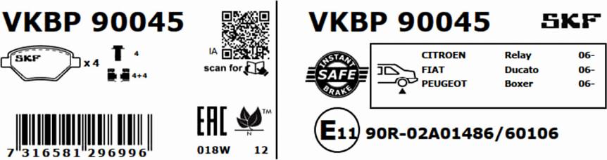 SKF VKBP 90045 - Bremžu uzliku kompl., Disku bremzes www.autospares.lv