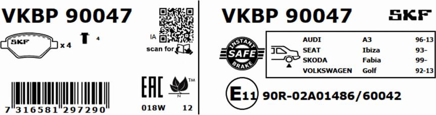 SKF VKBP 90047 - Bremžu uzliku kompl., Disku bremzes www.autospares.lv