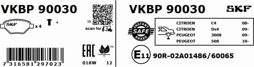 SKF VKBP 90030 - Bremžu uzliku kompl., Disku bremzes www.autospares.lv