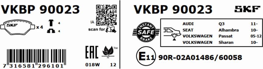 SKF VKBP 90023 - Bremžu uzliku kompl., Disku bremzes autospares.lv