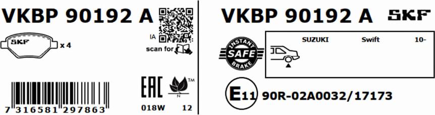 SKF VKBP 90192 A - Bremžu uzliku kompl., Disku bremzes autospares.lv