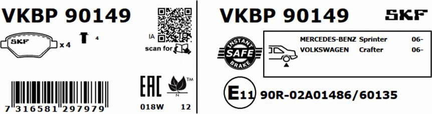 SKF VKBP 90149 - Bremžu uzliku kompl., Disku bremzes www.autospares.lv