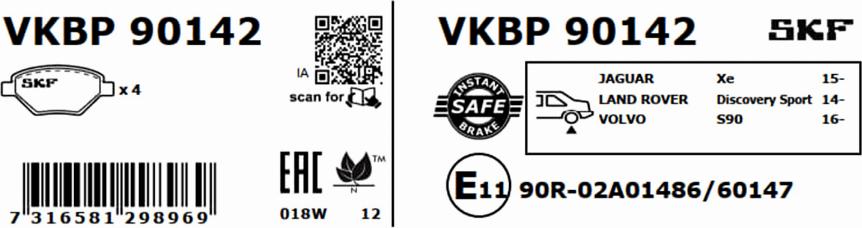 SKF VKBP 90142 - Bremžu uzliku kompl., Disku bremzes www.autospares.lv