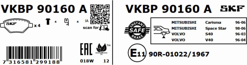 SKF VKBP 90160 A - Bremžu uzliku kompl., Disku bremzes www.autospares.lv