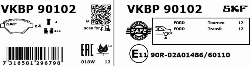 SKF VKBP 90102 - Bremžu uzliku kompl., Disku bremzes www.autospares.lv