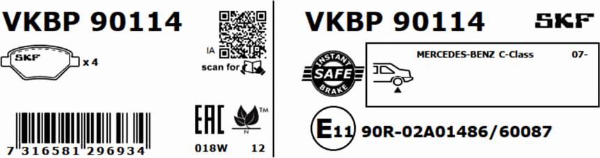 SKF VKBP 90114 - Bremžu uzliku kompl., Disku bremzes www.autospares.lv