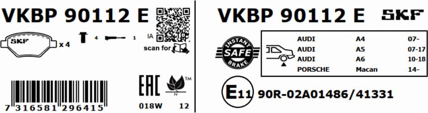 SKF VKBP 90112 E - Bremžu uzliku kompl., Disku bremzes www.autospares.lv