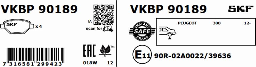 SKF VKBP 90189 - Bremžu uzliku kompl., Disku bremzes www.autospares.lv