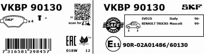 SKF VKBP 90130 - Bremžu uzliku kompl., Disku bremzes www.autospares.lv