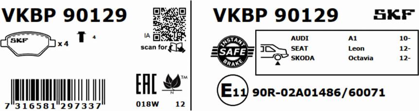 SKF VKBP 90129 - Bremžu uzliku kompl., Disku bremzes www.autospares.lv