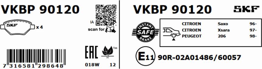 SKF VKBP 90120 - Brake Pad Set, disc brake www.autospares.lv