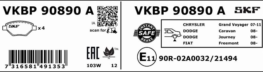 SKF VKBP 90890 A - Bremžu uzliku kompl., Disku bremzes www.autospares.lv