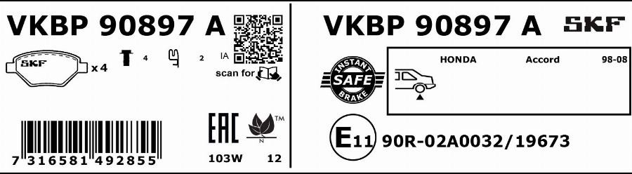 SKF VKBP 90897 A - Brake Pad Set, disc brake www.autospares.lv