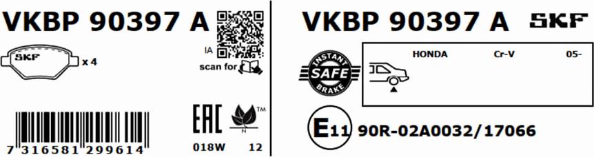 SKF VKBP 90397 A - Bremžu uzliku kompl., Disku bremzes www.autospares.lv