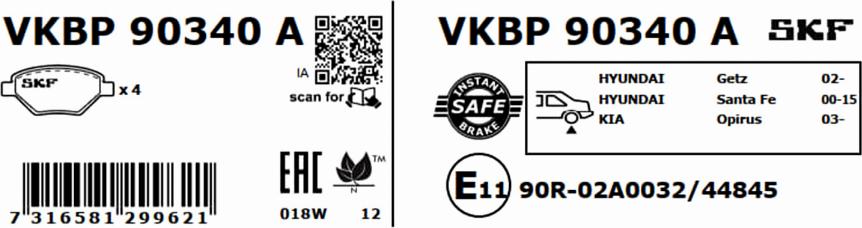 SKF VKBP 90340 A - Bremžu uzliku kompl., Disku bremzes www.autospares.lv