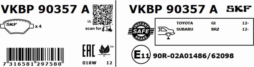 SKF VKBP 90357 A - Brake Pad Set, disc brake www.autospares.lv