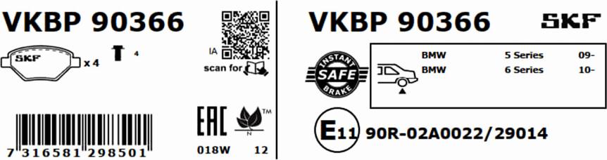 SKF VKBP 90366 - Bremžu uzliku kompl., Disku bremzes autospares.lv