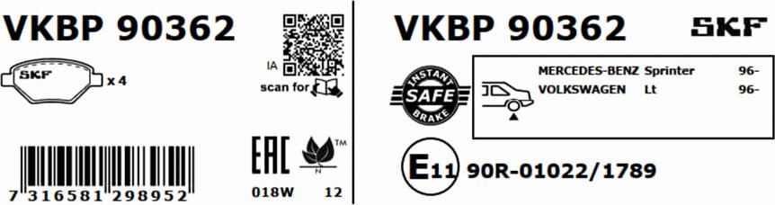 SKF VKBP 90362 - Bremžu uzliku kompl., Disku bremzes www.autospares.lv