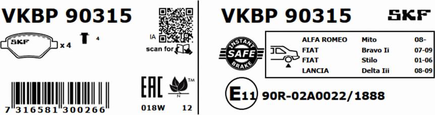 SKF VKBP 90315 - Bremžu uzliku kompl., Disku bremzes www.autospares.lv