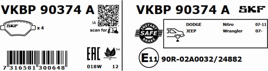 SKF VKBP 90374 A - Bremžu uzliku kompl., Disku bremzes www.autospares.lv