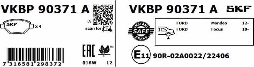 SKF VKBP 90371 A - Bremžu uzliku kompl., Disku bremzes www.autospares.lv