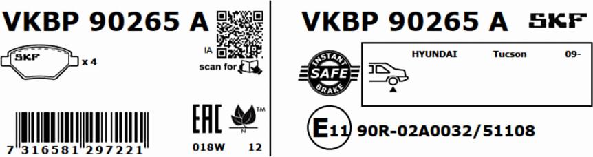 SKF VKBP 90265 A - Bremžu uzliku kompl., Disku bremzes www.autospares.lv