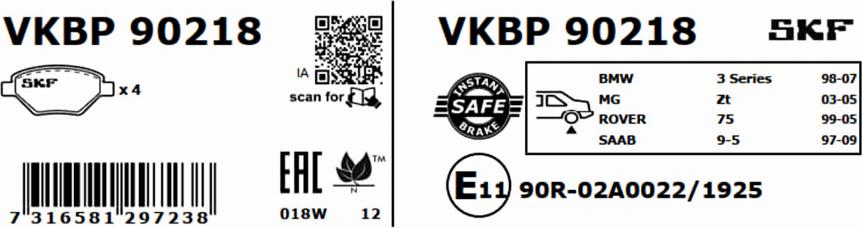 SKF VKBP 90218 - Bremžu uzliku kompl., Disku bremzes www.autospares.lv