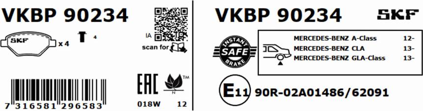 SKF VKBP 90234 - Bremžu uzliku kompl., Disku bremzes www.autospares.lv