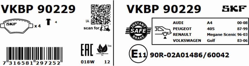 SKF VKBP 90229 - Brake Pad Set, disc brake www.autospares.lv