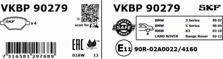 SKF VKBP 90279 - Brake Pad Set, disc brake www.autospares.lv