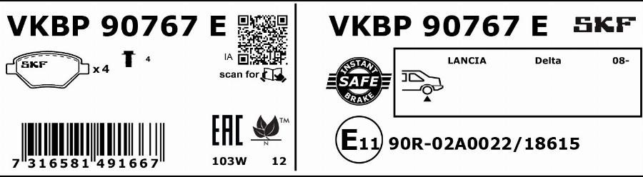 SKF VKBP 90767 E - Bremžu uzliku kompl., Disku bremzes www.autospares.lv