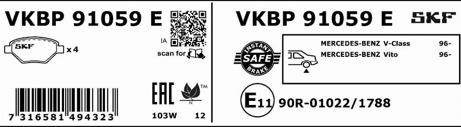 SKF VKBP 91059 E - Bremžu uzliku kompl., Disku bremzes www.autospares.lv