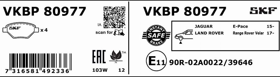 SKF VKBP 80977 - Bremžu uzliku kompl., Disku bremzes www.autospares.lv