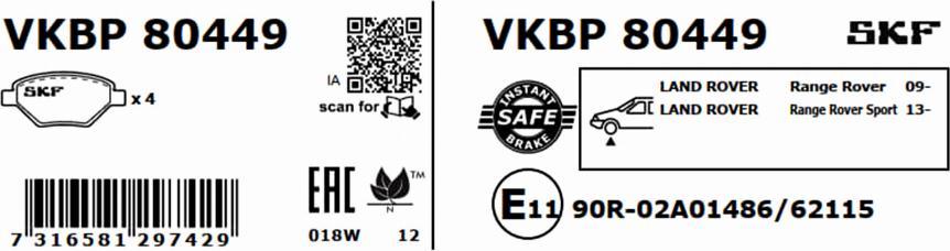 SKF VKBP 80449 - Bremžu uzliku kompl., Disku bremzes www.autospares.lv