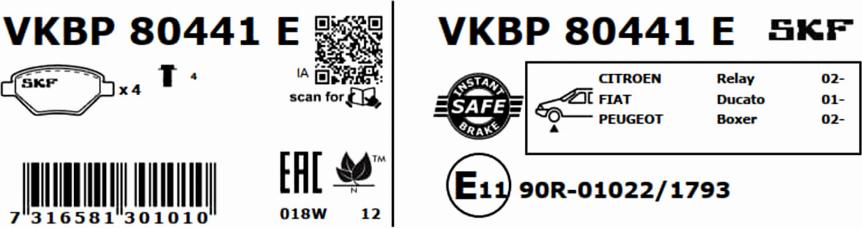 SKF VKBP 80441 E - Тормозные колодки, дисковые, комплект www.autospares.lv