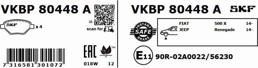 SKF VKBP 80448 A - Bremžu uzliku kompl., Disku bremzes www.autospares.lv