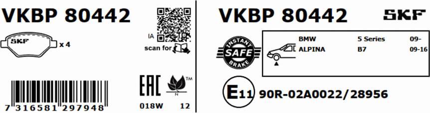 SKF VKBP 80442 - Bremžu uzliku kompl., Disku bremzes www.autospares.lv