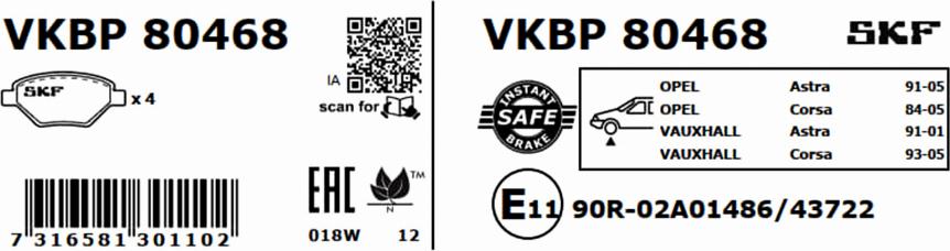 SKF VKBP 80468 - Bremžu uzliku kompl., Disku bremzes www.autospares.lv