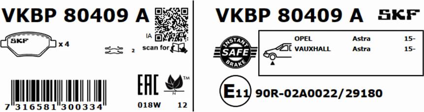 SKF VKBP 80409 A - Bremžu uzliku kompl., Disku bremzes www.autospares.lv