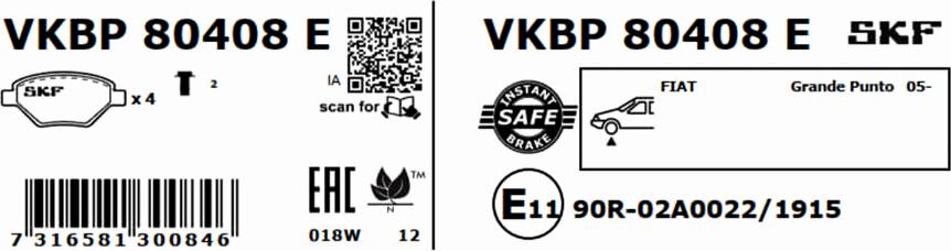 SKF VKBP 80408 E - Bremžu uzliku kompl., Disku bremzes autospares.lv