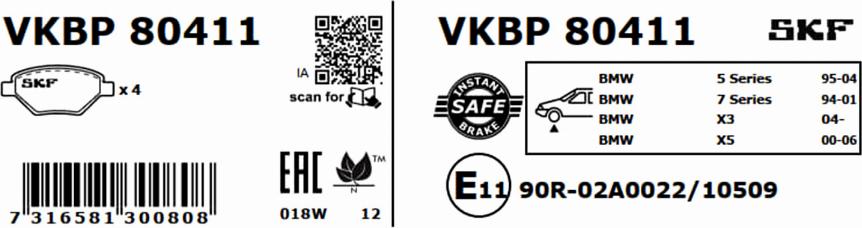 SKF VKBP 80411 - Bremžu uzliku kompl., Disku bremzes www.autospares.lv