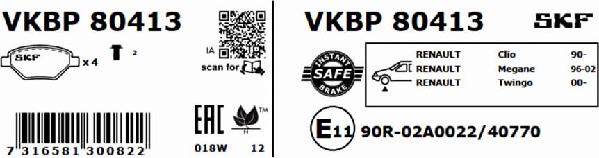 SKF VKBP 80413 - Bremžu uzliku kompl., Disku bremzes www.autospares.lv