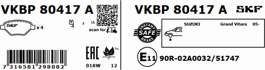 SKF VKBP 80417 A - Bremžu uzliku kompl., Disku bremzes www.autospares.lv